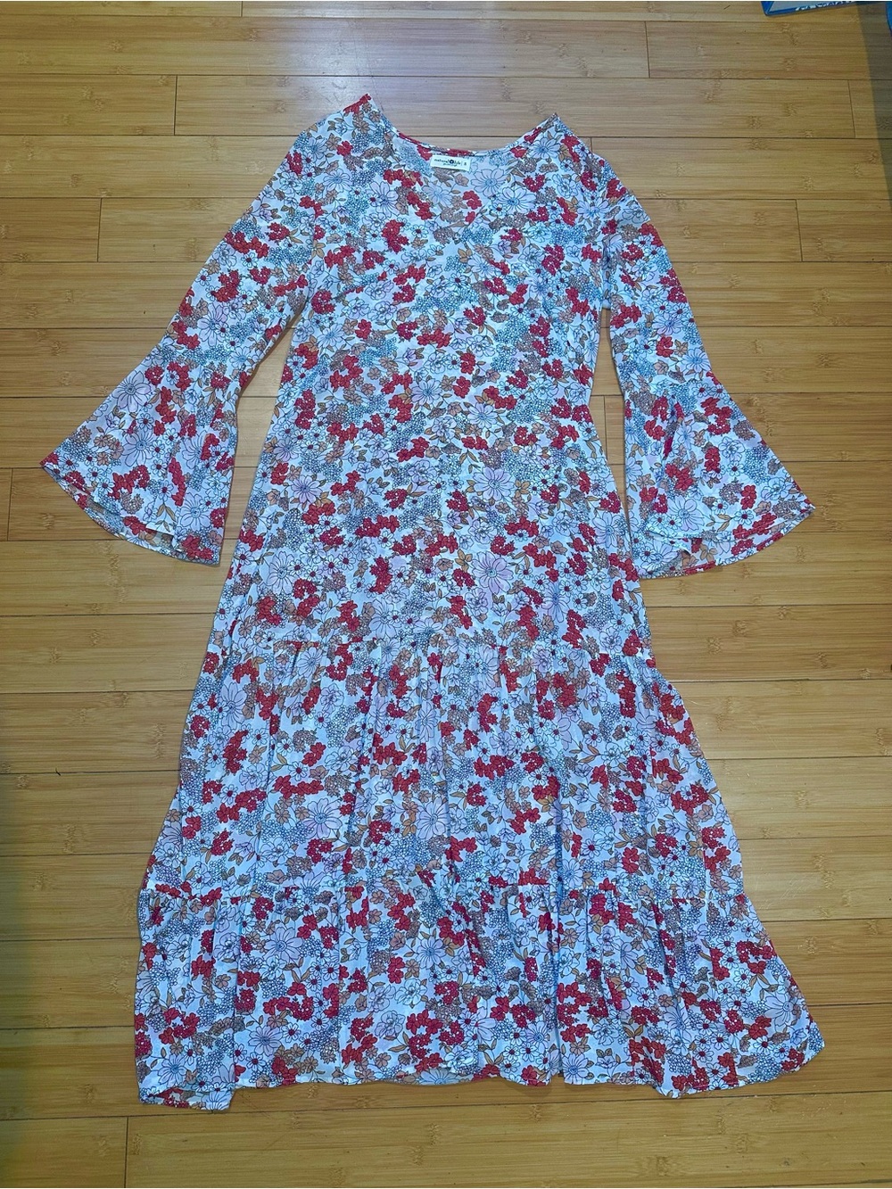 NATURAL LIFE Red, White & pink Floral V-Neck dress